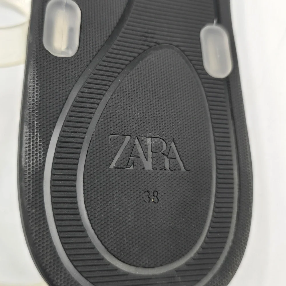 Zara Sandals Womens 38 Jelly T-Strap Black Clear EUC Summer Beach Comfort